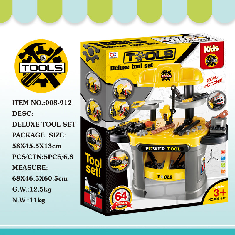 iZEL Kids Deluxe Kids Tool Set - 64-Piece Workbench with Realistic Tools & Accessories, Age 3+