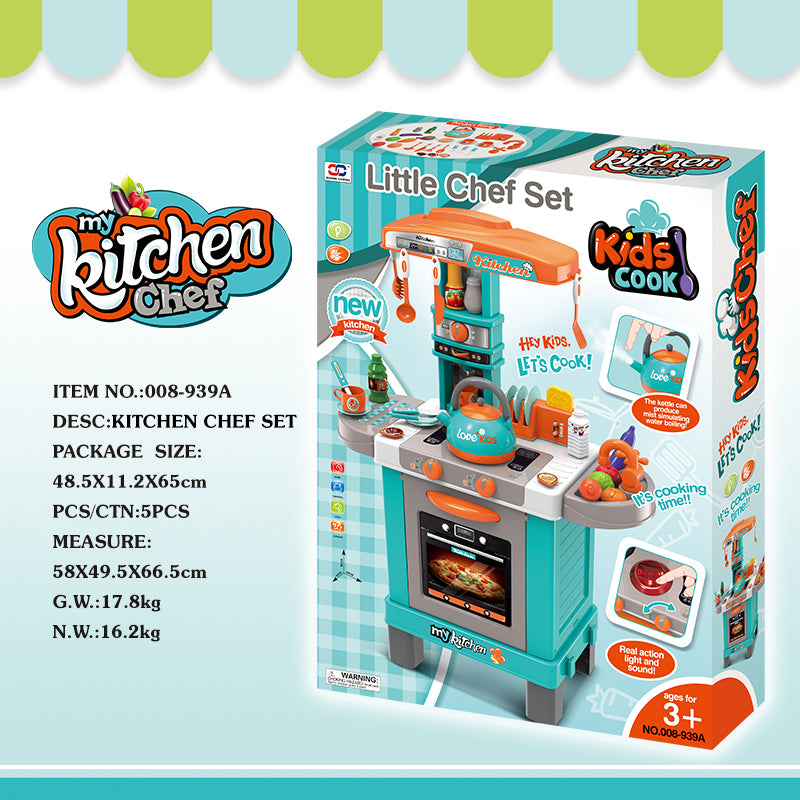 iZEL Kids Little Chef Interactive Kitchen Playset - 35-Piece Kids Cooking Set with Light & Sound