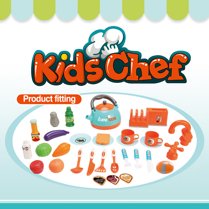 iZEL Kids Little Chef Interactive Kitchen Playset - 35-Piece Kids Cooking Set with Light & Sound