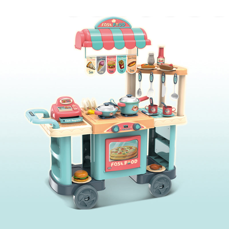 iZEL Kids Fast Food Gourmet Cart - 40-Piece Kids Pretend Play Food Cart with Cash Register