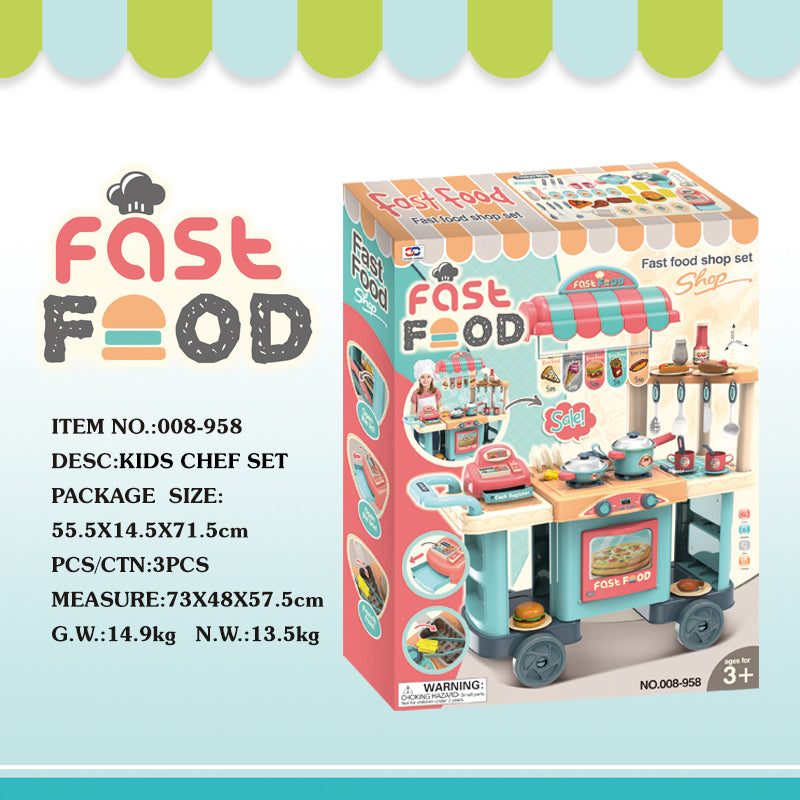 iZEL Kids Fast Food Gourmet Cart - 40-Piece Kids Pretend Play Food Cart with Cash Register