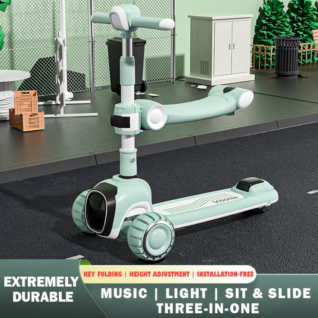 3-in-1 Scooter with Music, Lights, Adjustable Height, and Easy Folding