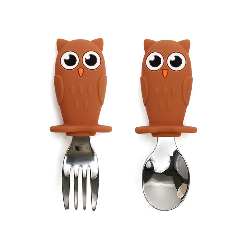 iZEL Kids Owl-Themed Silicone Kids Dinner Set – BPA-Free, Non-Slip, Divided Plate, Bowl, Fork & Spoon – Microwave & Dishwasher Safe, Fun & Safe Mealtime Set for Toddlers