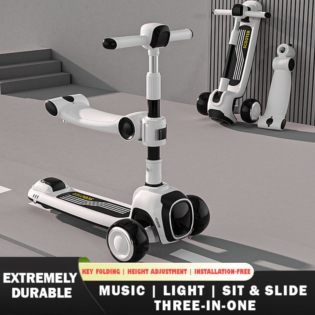 3-in-1 Scooter with Music, Lights, Adjustable Height, and Easy Folding