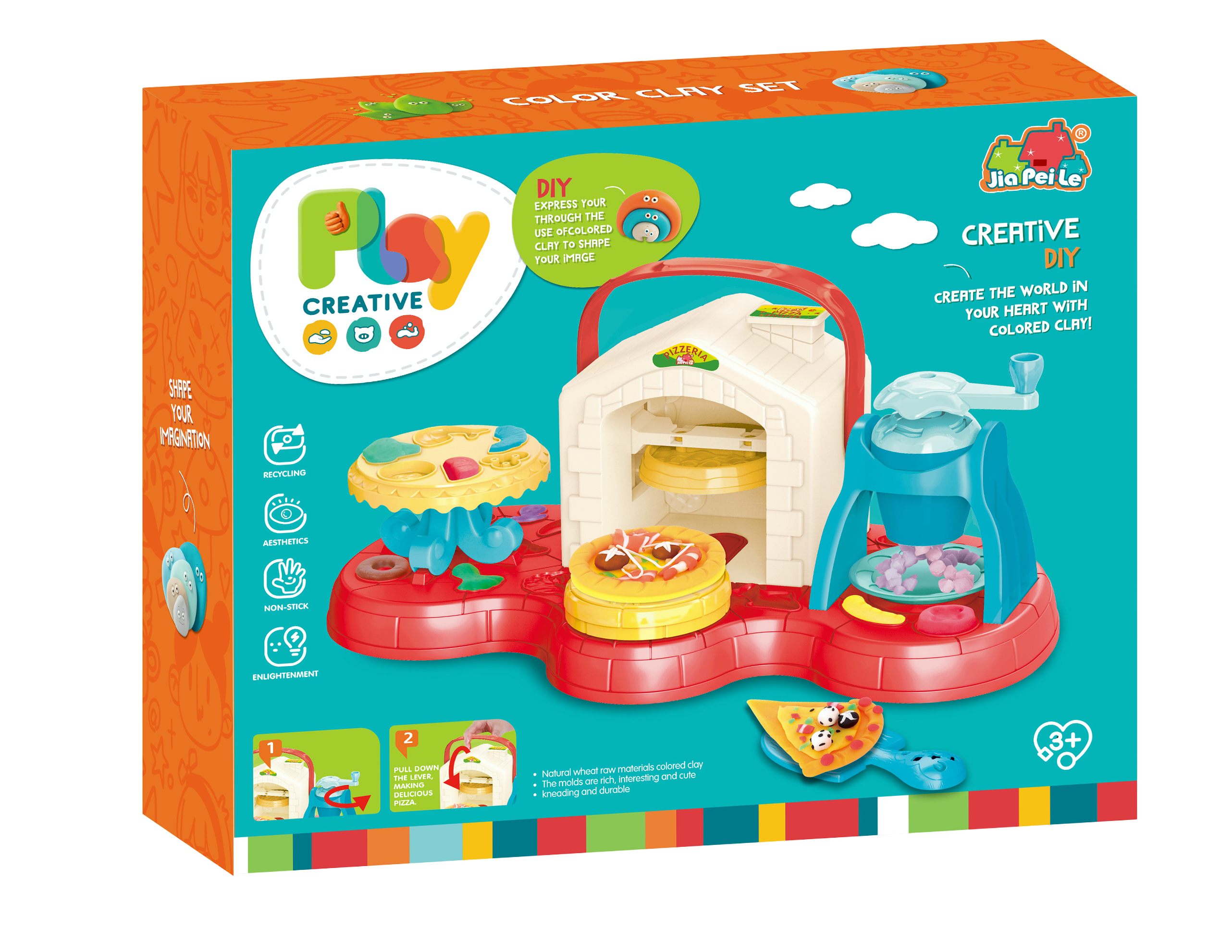 iZEL Kids Play Dough Set - DIY Pizza Maker Clay Kit - Fun and Creative Pretend Play for Kids with Pizza Oven, Toppings Moulds, and Accessories