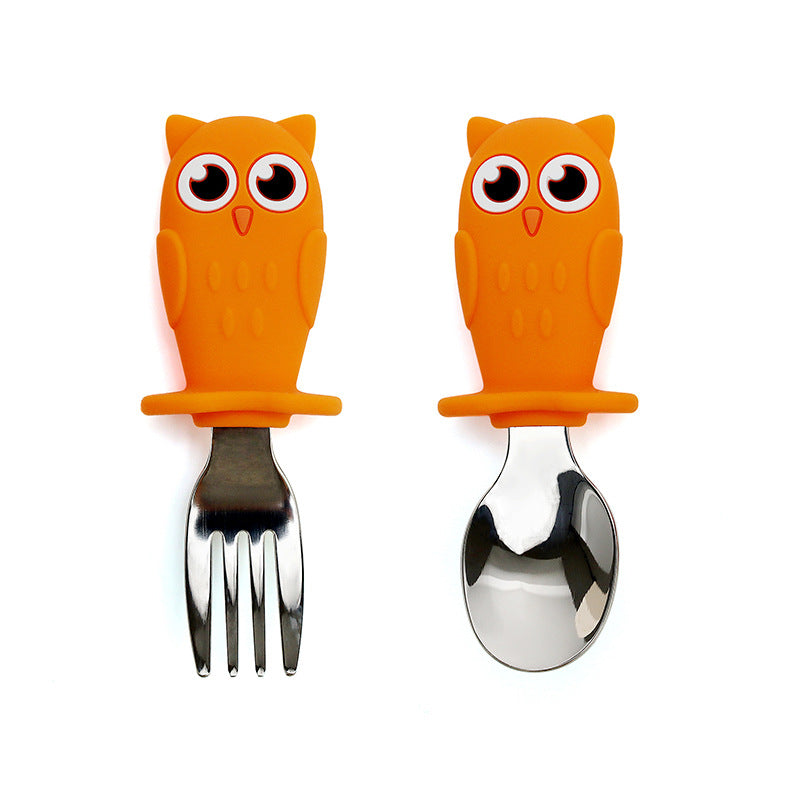 iZEL Kids Owl-Themed Silicone Kids Dinner Set – BPA-Free, Non-Slip, Divided Plate, Bowl, Fork & Spoon – Microwave & Dishwasher Safe, Fun & Safe Mealtime Set for Toddlers