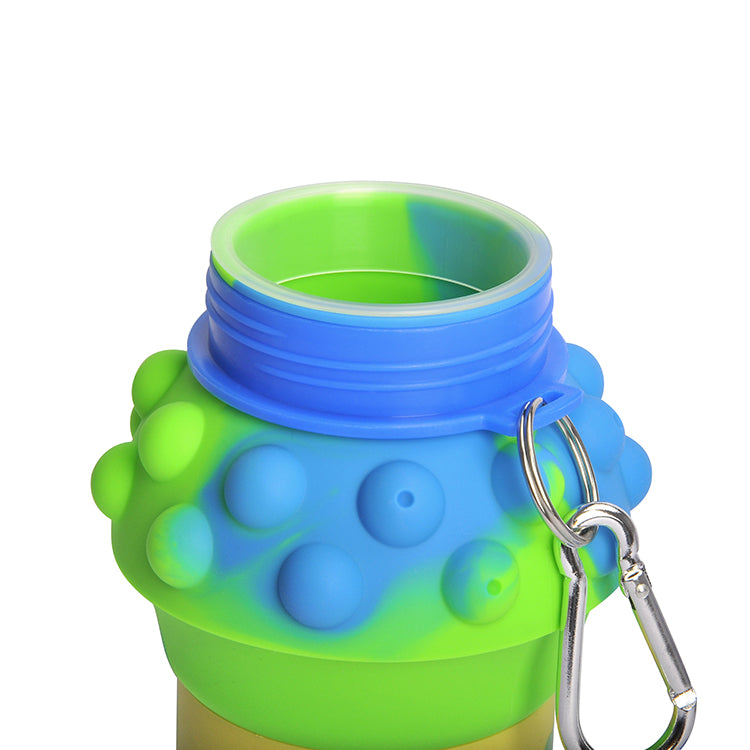 Kids Collapsible Water Bottle BPA Free Silicone Reusable Leakproof Safe Drinks Bottle 20oz (Green/Blue)